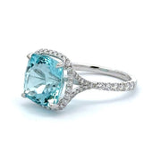 14K White Gold Aquamarine & Diamond Ring