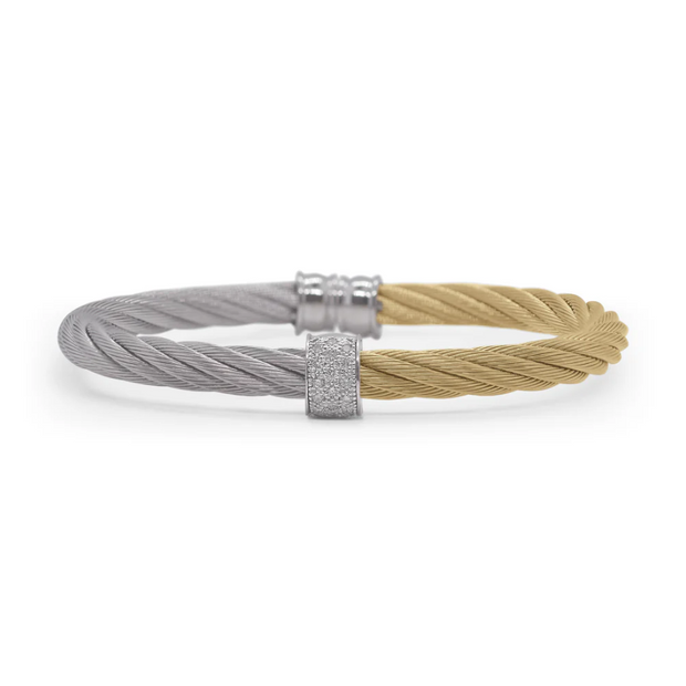 ALOR Stainless Steel & 18K White Gold 5mm Single Barrel Cuff