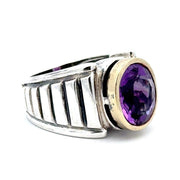 Estate Sterling Silver & 18K Yellow Gold Lagos Caviar Amethyst Ring