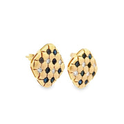 Estate 18K Yellow Gold Sprinkled Sapphire & Diamond Earrings