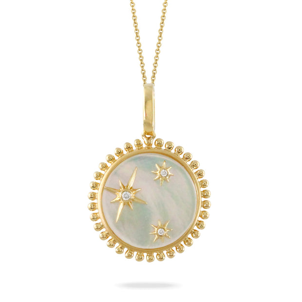 Doves 18K Yellow Gold Mother of Pearl & Diamond Necklace