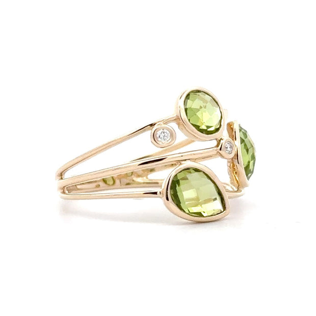 14K Yellow Gold Contemporary Peridot & Diamond Ring