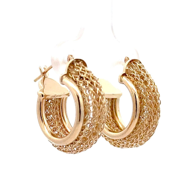 Estate 14K Yellow Gold Mesh-Style Hoop Earrings
