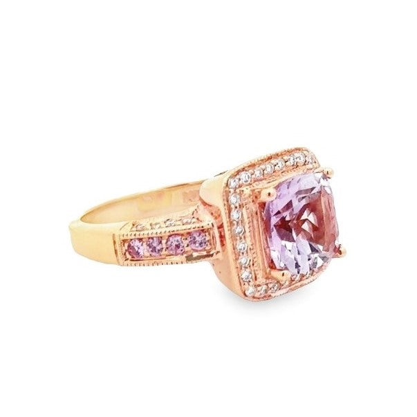Estate 14K Rose Gold Amethyst, Pink Sapphire & Diamond LeVian Ring