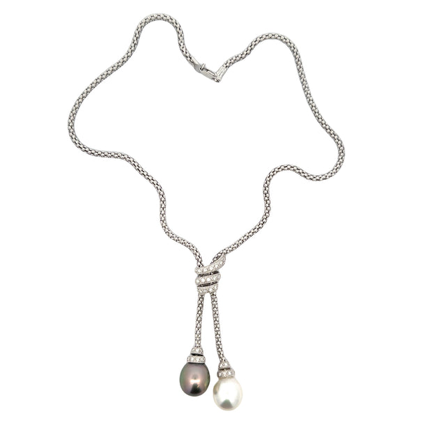 18K White Gold Tahitian, South Sea Pearl & Diamond Necklace