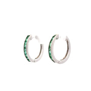 Estate 14K White Gold Emerald Hoop Earrings