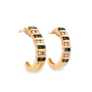 Estate 14K Yellow Gold sapphire & Diamond J-Hoop Earrings