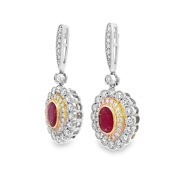 14K White & Yellow Gold Ruby & Diamond Earrings