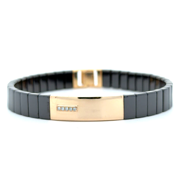 Nava Dee 14K Yellow Gold Black Ceramic & Diamond ID Bracelet