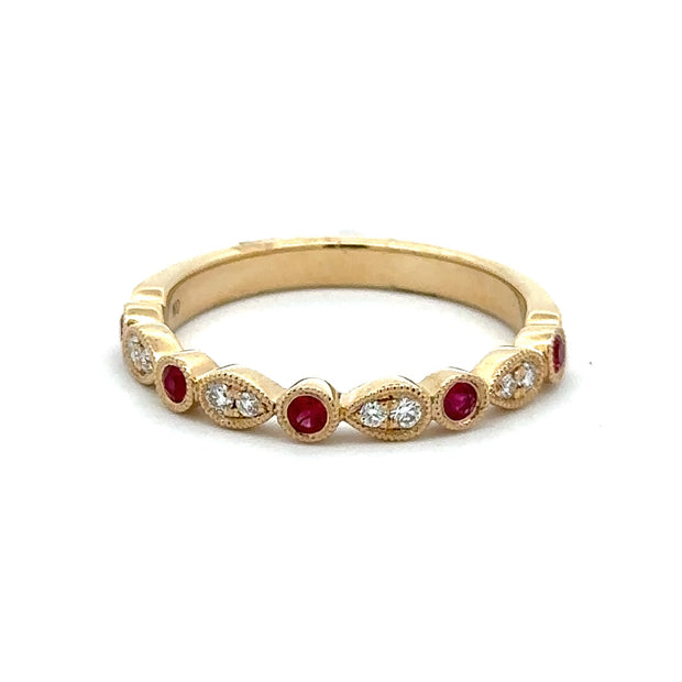 14K Yellow Gold Stackable Ruby & Diamond Ring