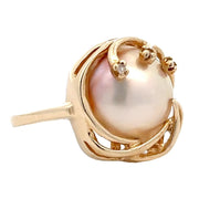 Estate 14K yellow gold Mabé Pearl & Diamond Ring