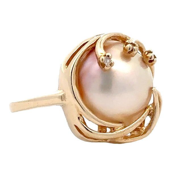 Estate 14K yellow gold Mabé Pearl & Diamond Ring