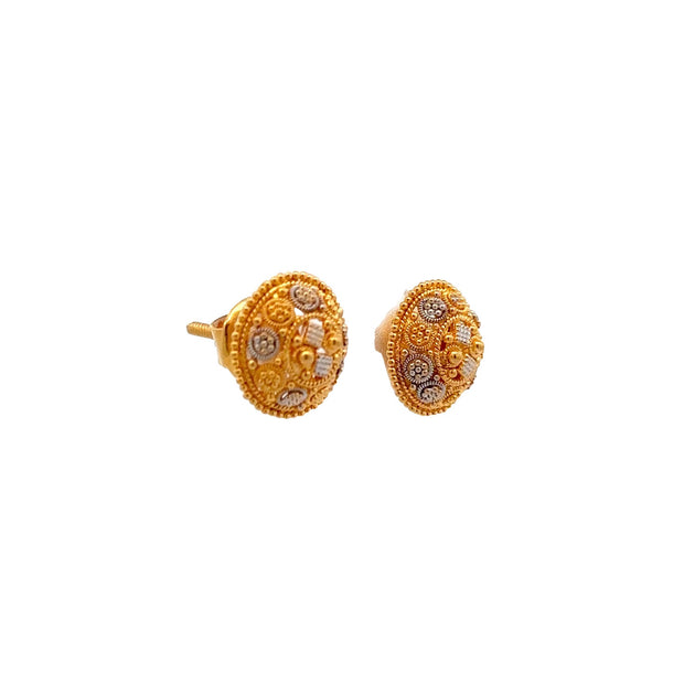 Estate 22K Yellow Gold & Rhodium Domed Earrings
