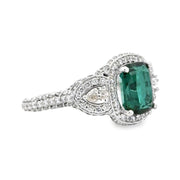 14K White Gold Teal Tourmaline & Diamond Ring