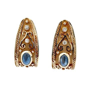 Estate 14K Yellow Gold Sapphire & Diamond Earrings