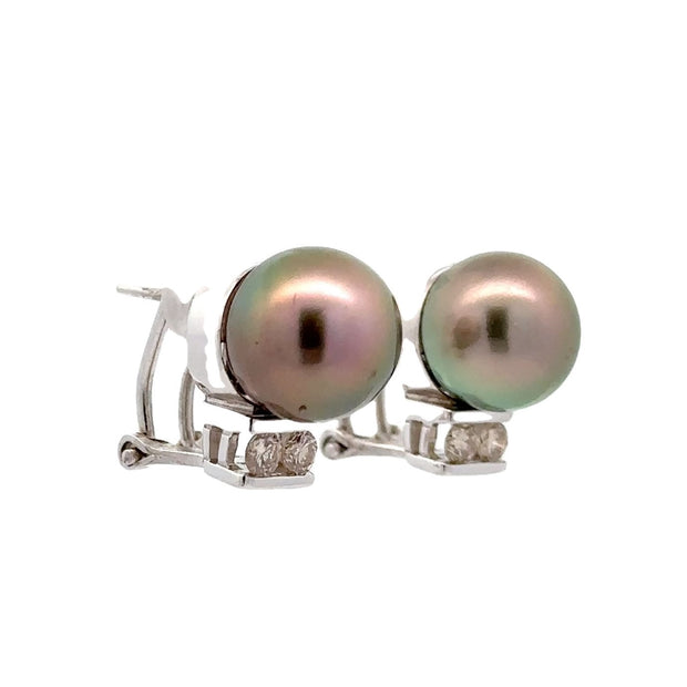 Estate 18K White Gold Tahitian Pearl & Diamond Earrings