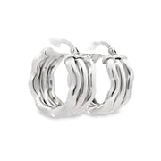 Estate 18K White Gold Wavy Hoop Earrings