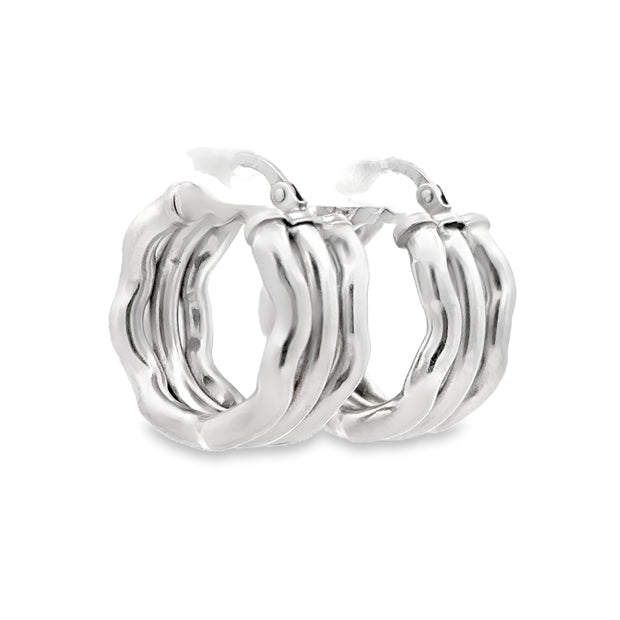 Estate 18K White Gold Wavy Hoop Earrings