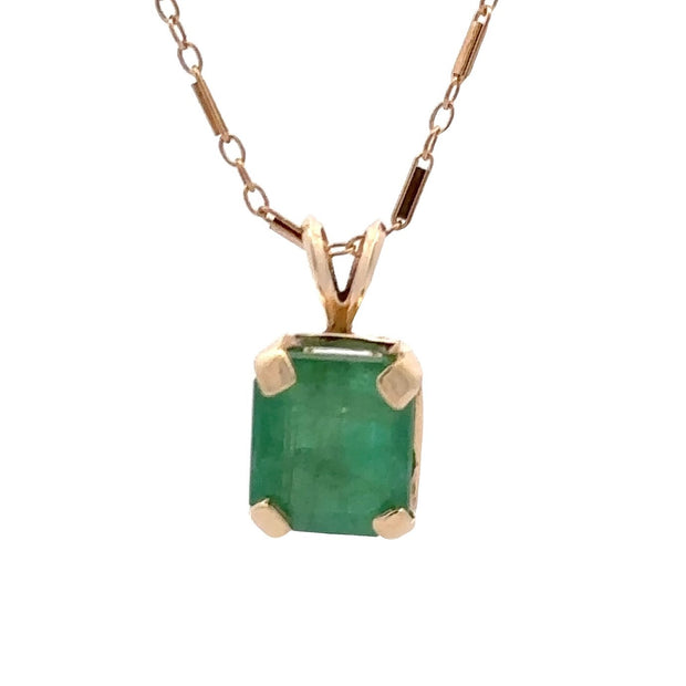 Estate 14K Yellow Gold Emerald Solitaire Necklace