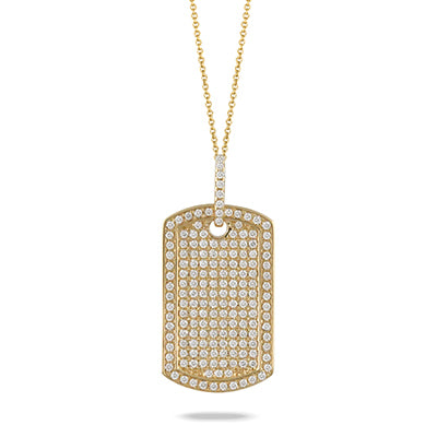 Doves 14K Yellow Gold Diamond Dog Tag Necklace