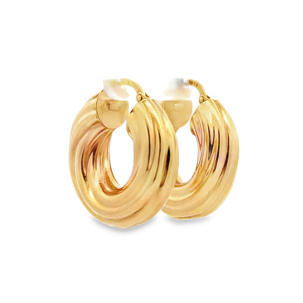 Estate 18K Yellow Gold Ribbed Hoop Earrings