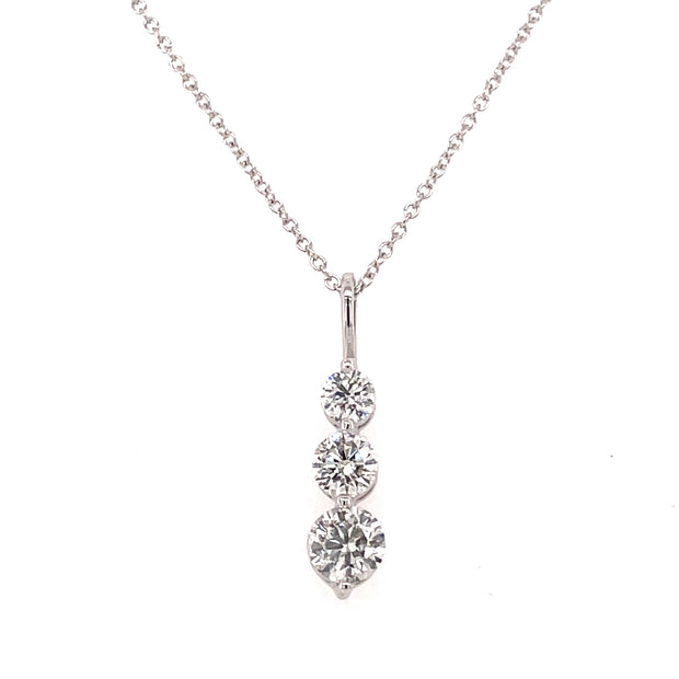 14K White Gold Three Stone Diamond Necklace