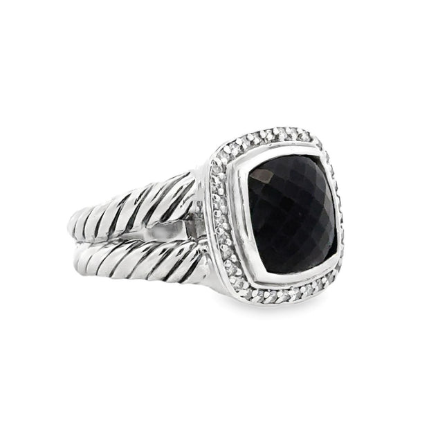 Estate Sterling Silver David Yurman Onyx & Diamond Ring