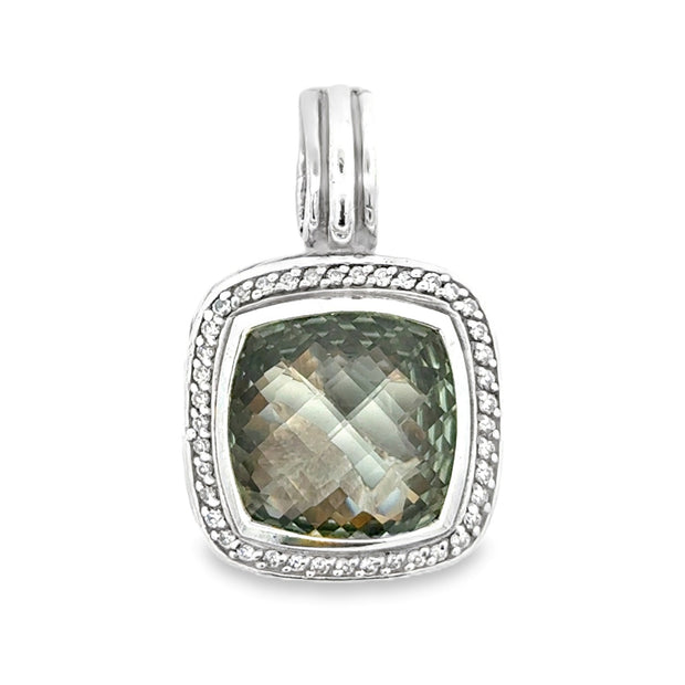 Estate David Yurman Sterling Silver Prasiolite & Diamond Pendant/Enhancer