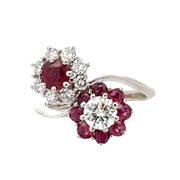 Estate 14K White Gold Ruby & Diamond Bypass Ring