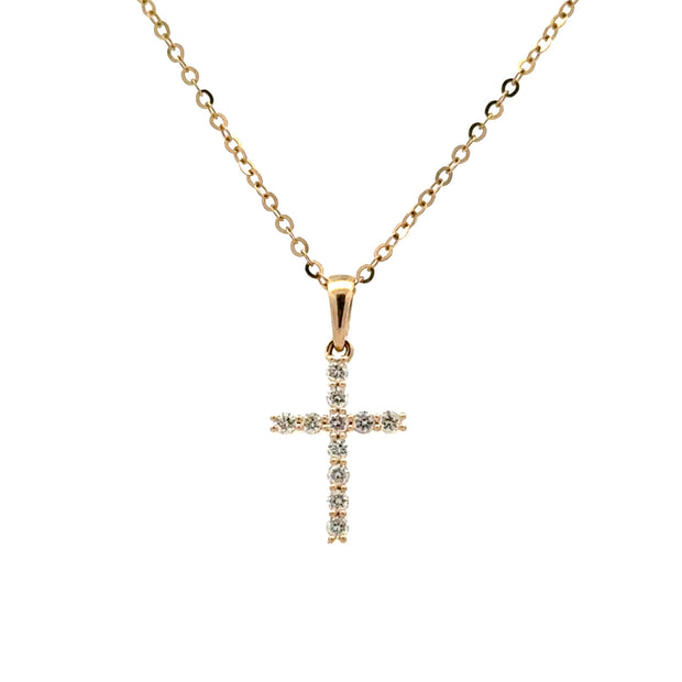 14K Yellow Gold Diamond Cross Necklace