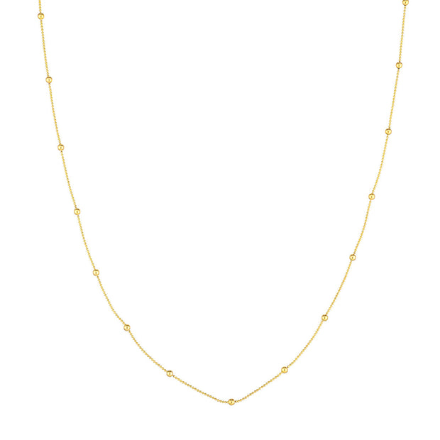 14K Yellow Gold Mini Ball Station Bead Chain Necklace