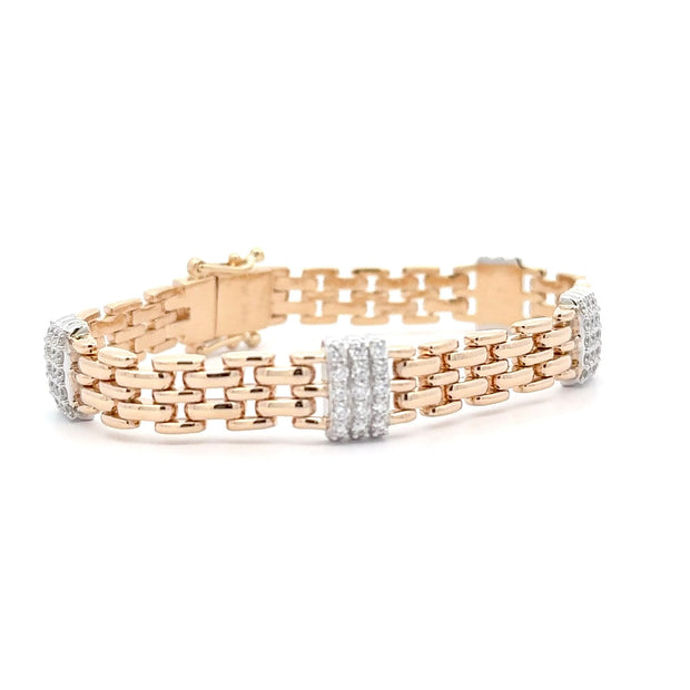 14K Yellow & White Gold Panther Link Diamond Bracelet