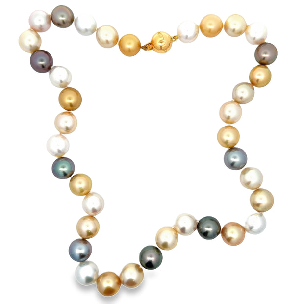 Estate 18K Yellow Gold Multi-Color South Sea & Tahitian Pearl Necklace