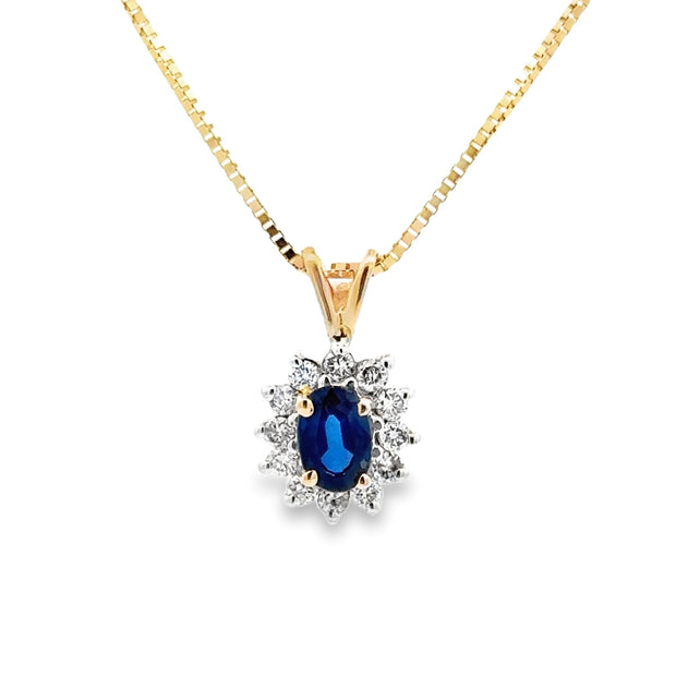 Estate 14K Yellow Gold Sapphire & Diamond Necklace
