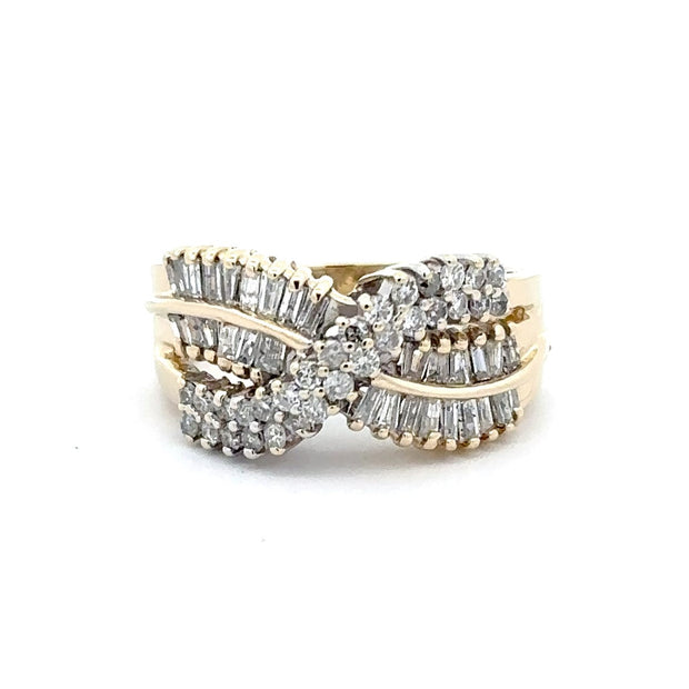 Estate 14K Yellow Criss-Cross Diamond Ring