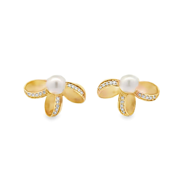 D.M. Kordansky 14K Yellow Gold Pearl & Diamond Earrings