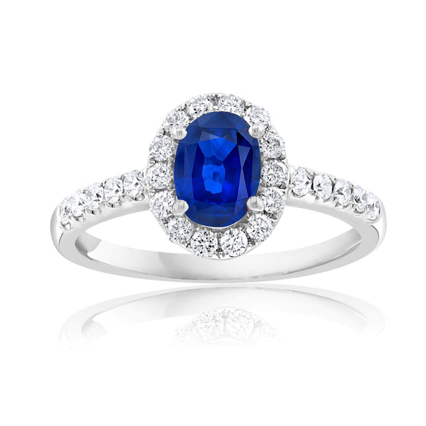 14K White Gold Sapphire & Diamond Halo Ring