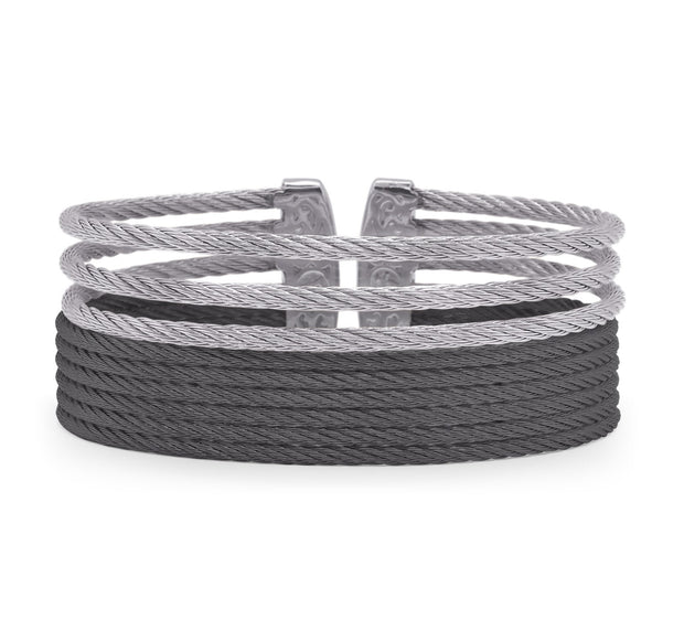 ALOR Black & Grey Cable Stacked Wide Open Cuff