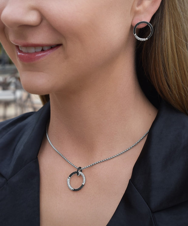 ALOR Cable & Chain Open Circle Necklace with 14kt Gold & Diamonds
