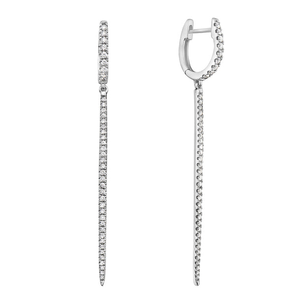 14K White Gold Tapered Bar Diamond Dangle Earrings