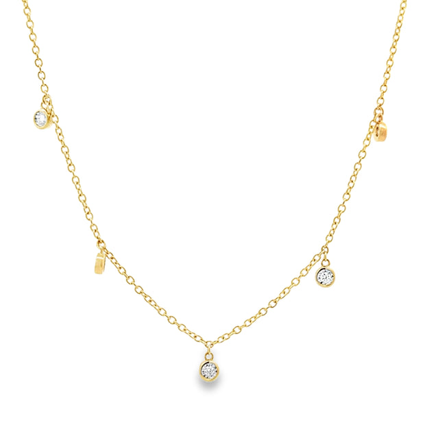 14K Yellow Gold Dangle Diamond Station Necklace