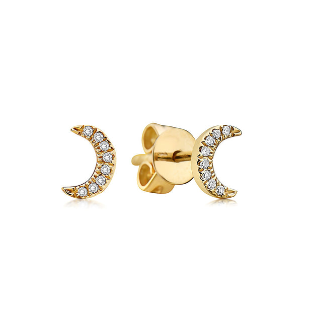 14K Yellow Gold Pavé Diamond Crescent Moon Earrings