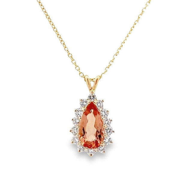 Estate 14K Yellow Gold Orange Tourmaline & Diamond Necklace