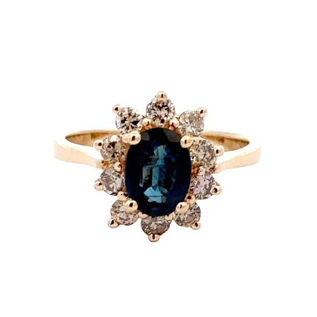 Estate 14K Yellow Gold Sapphire & Diamond Ring