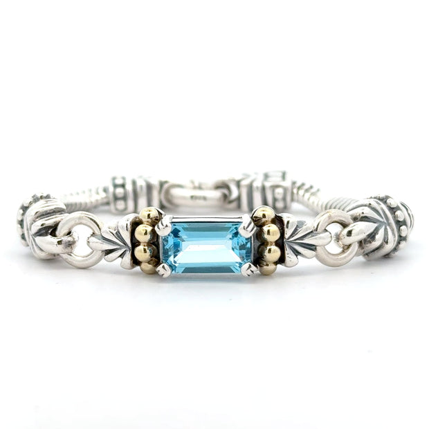 Estate Sterling Silver, 18K Yellow & Blue Topaz Lagos Bracelet;