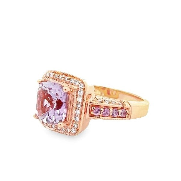 Estate 14K Rose Gold Amethyst, Pink Sapphire & Diamond LeVian Ring