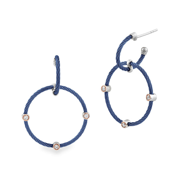 ALOR Navy Double Hoop Drop Earrings with 18K Rose Gold & Diamonds