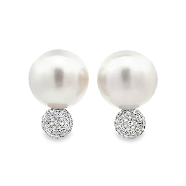 18K White Gold South Sea Pearl & Diamond Stud Earrings