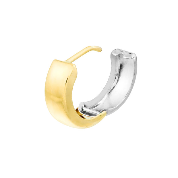 14K Yellow & White Gold Wide Huggie Earrings