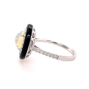 14K White Gold Ethiopian Opal, Diamond, & Onyx Ring